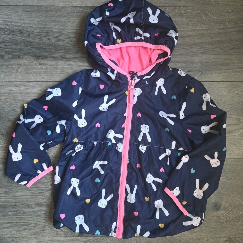Cherokee Toddler Girl 3T Bunny Heart Fleece Lined Hooded Windbreaker Rain Jacket